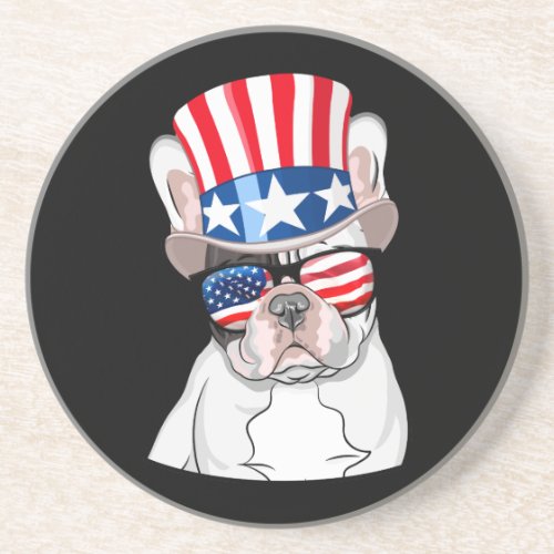 French Bulldog American Flag 4th of July Coaster