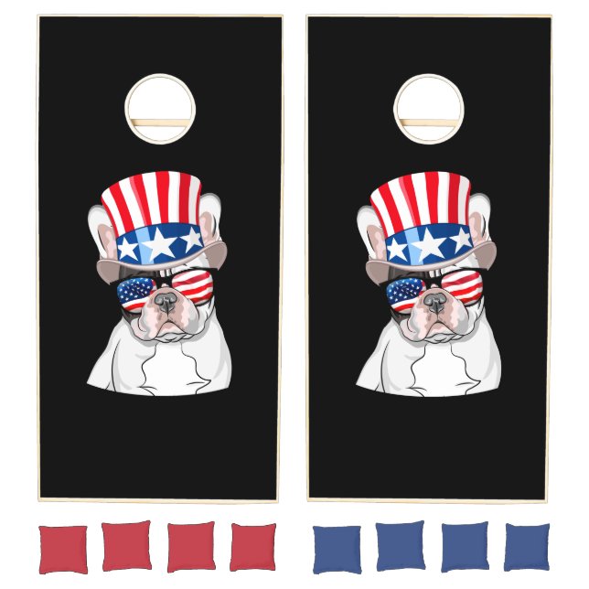 French Bulldog American Flag 4th of July Cornhole Set (Set)