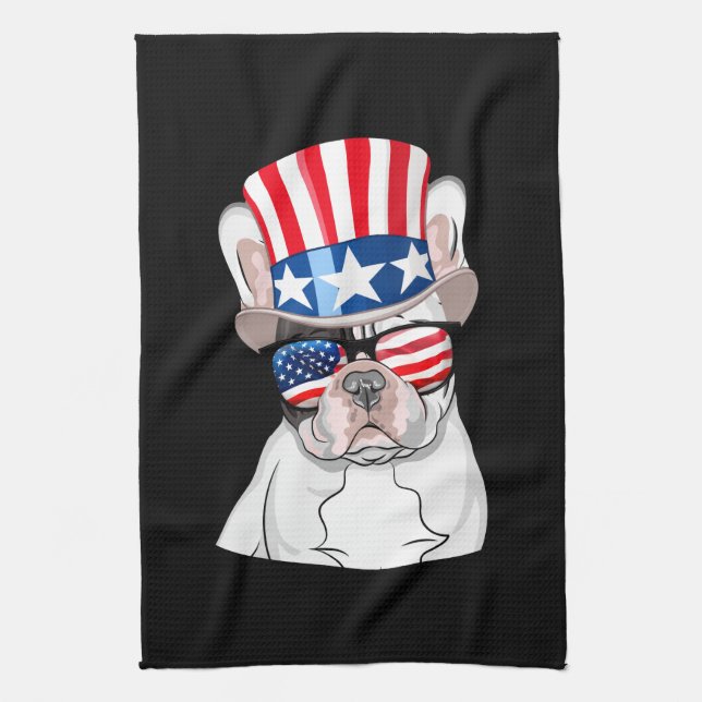 French Bulldog American Flag 4th of July Kitchen Towel (Vertical)