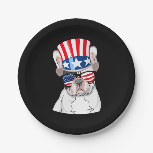 French Bulldog American Flag 4th of July Paper Plates