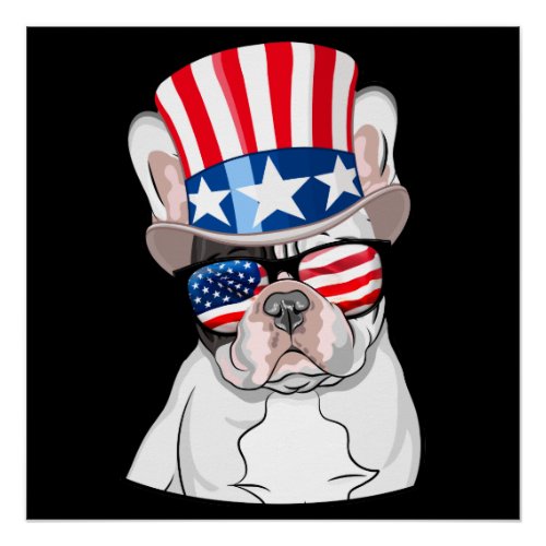 French Bulldog American Flag 4th of July Poster