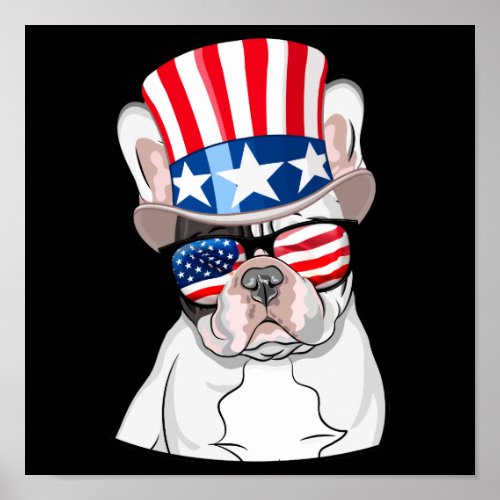 French Bulldog American Flag 4th of July Poster