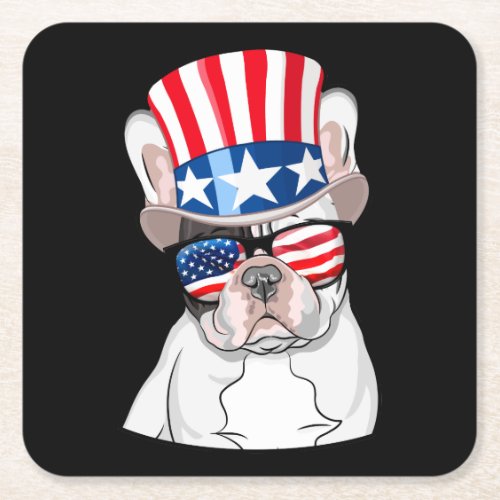 French Bulldog American Flag 4th of July Square Paper Coaster