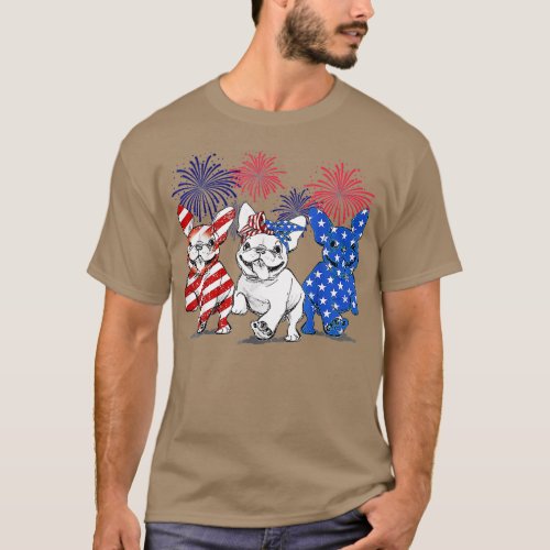 French Bulldog American Flag Frenchie 4th Of July  T_Shirt