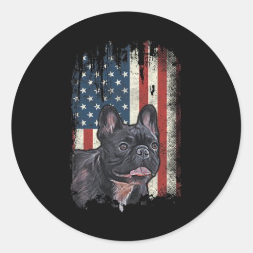 French Bulldog American Flag Patriotic Dog  Classic Round Sticker