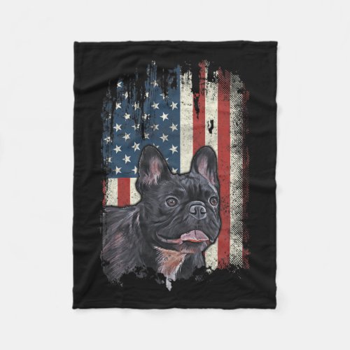 French Bulldog American Flag Patriotic Dog  Fleece Blanket