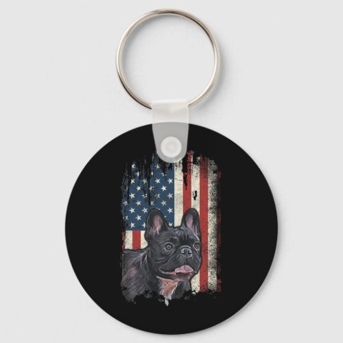 French Bulldog American Flag Patriotic Dog  Keychain