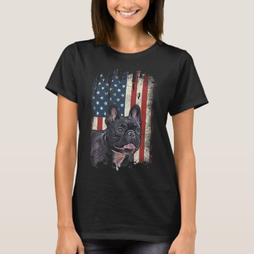 French Bulldog American Flag Patriotic Dog  T_Shirt