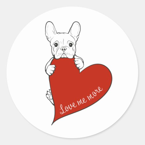 French Bulldog And A Red Heart Frenchie Dog Lover Classic Round Sticker