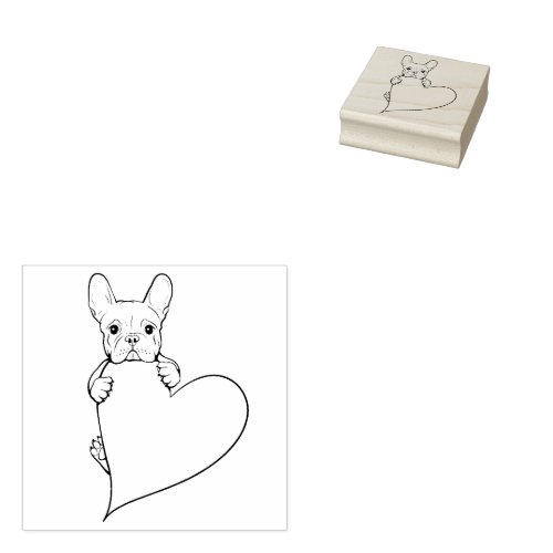 French Bulldog And A Red Heart Frenchie Dog Lover Rubber Stamp