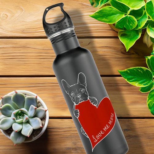 French Bulldog And A Red Heart Frenchie Dog Lover Stainless Steel Water Bottle