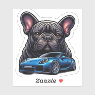 French Bulldog and Blue Sports Car Decal