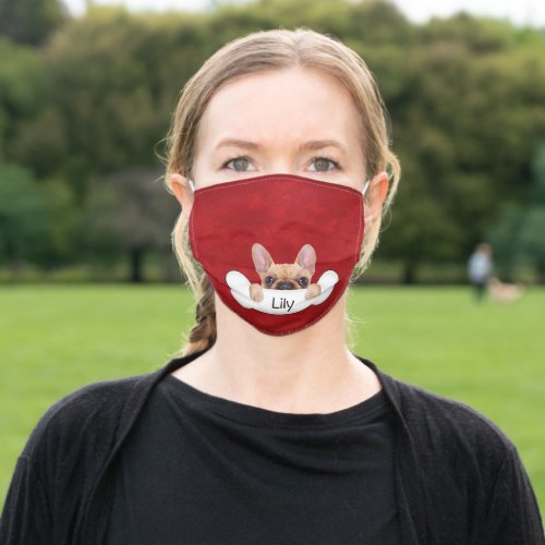French bulldog and bone adult cloth face mask