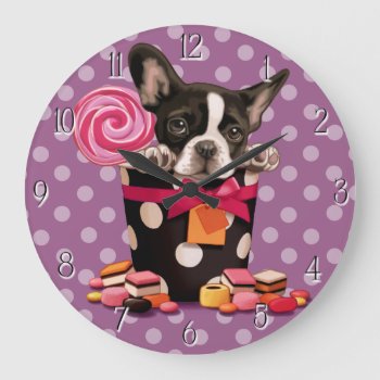 French Bulldog And Candy Large Clock by MarylineCazenave at Zazzle