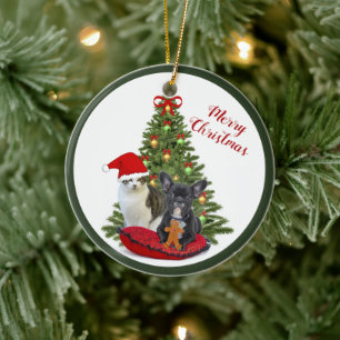 French Bulldog and Cat Christmas Tree Ornament