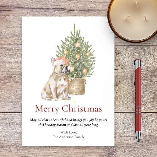 French Bulldog and Christmas Tree Pet Dog Holiday Card