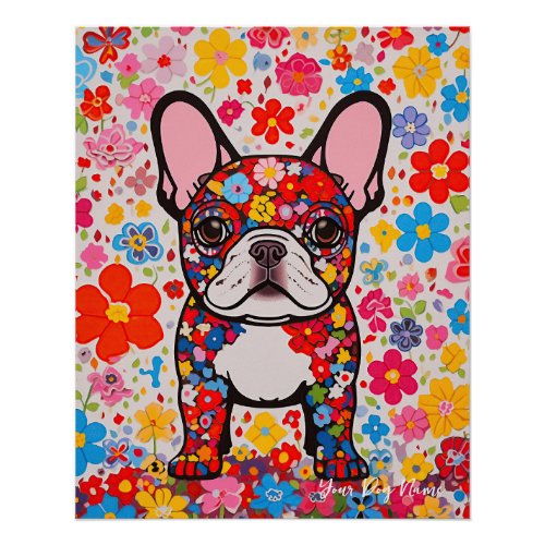 French Bulldog and Flowers  001 _ Tailor jewel Poster