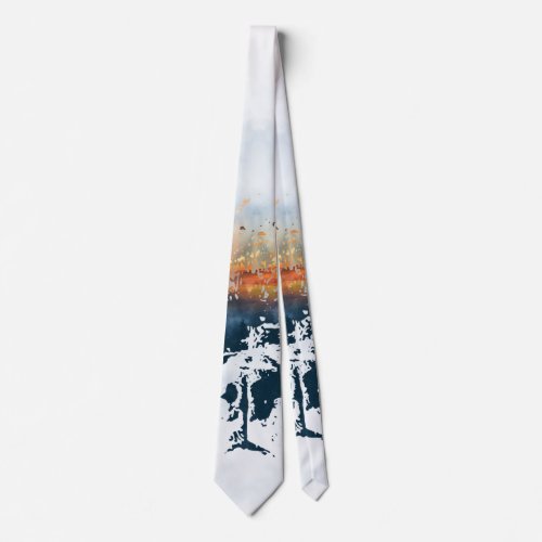 French bulldog and landscape blend abstract design neck tie