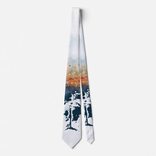 French bulldog and landscape blend abstract design neck tie (Front)
