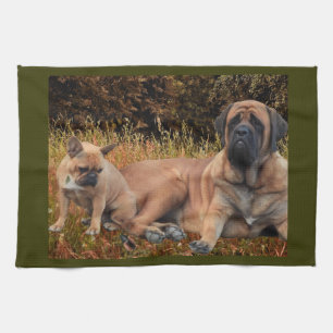 French Bulldog and Mastiff friendship Kitchen Towel