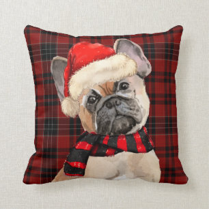 French Bulldog and Red Plaid Christmas Throw Pillo Pillow