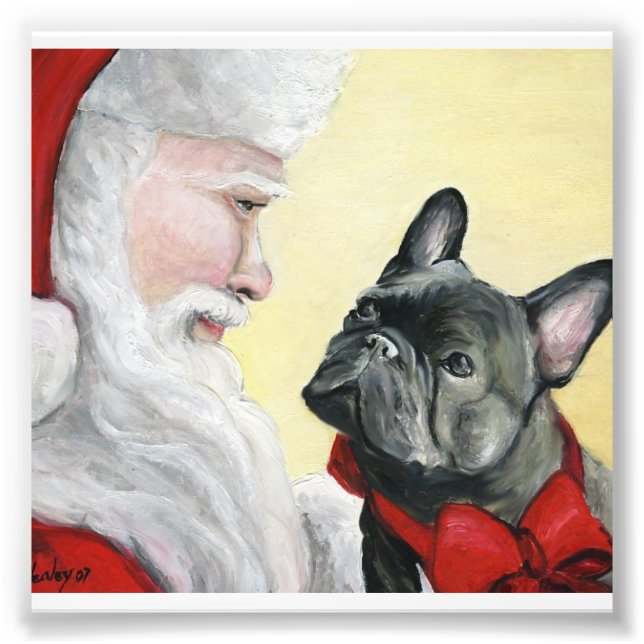 French Bulldog and Santa Dog Art Print (Front)