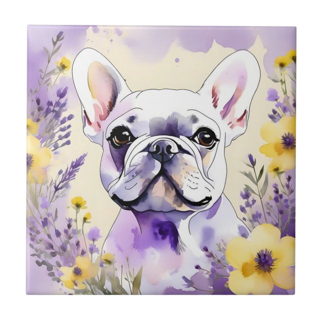 French Bulldog and Wildflowers Ceramic Tile (Front)