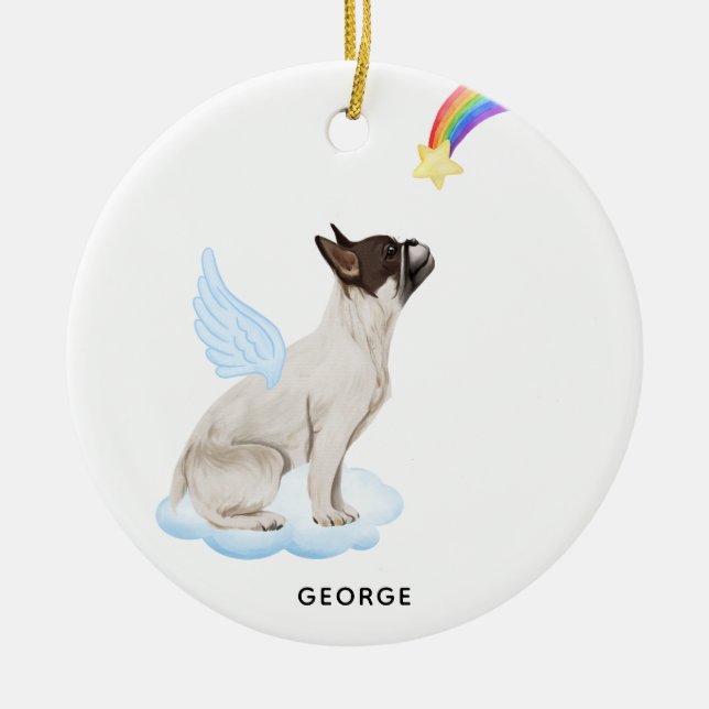 French Bulldog Angel Dog Personalized Pet Memorial Ceramic Ornament (Front)
