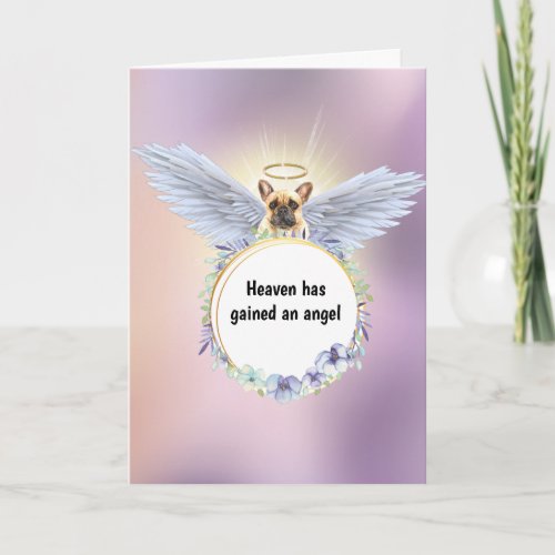 French bulldog angel flower wreath dusky pink sky card