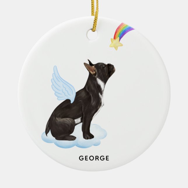 French Bulldog Angel Personalized Dog Pet Memorial Ceramic Ornament (Front)