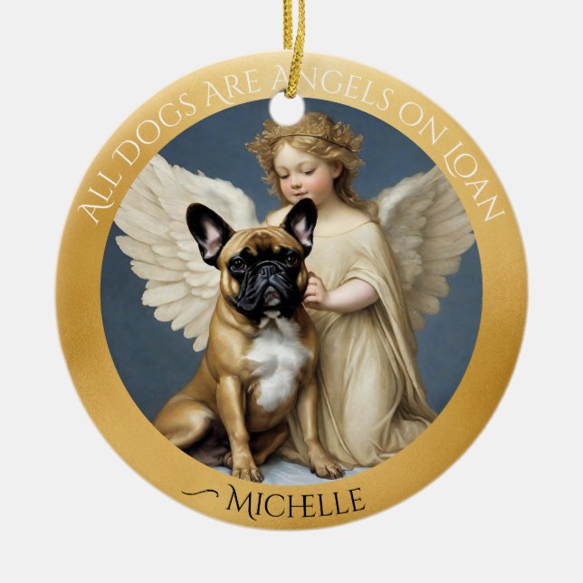 French Bulldog Angel Personalized Memorial   Ceramic Ornament (Front)