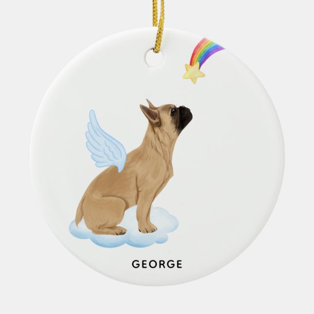 French Bulldog Angel Personalized Pet Dog Memorial Ceramic Ornament (Front)