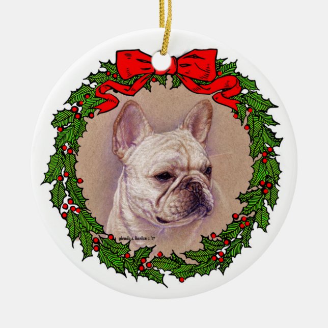 French Bulldog Art by Glenda S. Harlan Ceramic Ornament (Front)