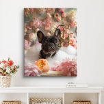 French Bulldog Art | Frenchie in Bathtub Bathroom Canvas Print<br><div class="desc">French Bulldog art featuring a playful French Bulldog enjoying a relaxing bath full of bubbles and beautiful flowers. This charming artwork adds a touch of warmth and personality to your space,  making it feel more inviting and joyful.</div>