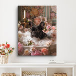 French Bulldog Art | Frenchie in Bathtub Bathroom Canvas Print<br><div class="desc">French Bulldog art featuring a playful French Bulldog enjoying a relaxing bath full of bubbles and beautiful flowers. This charming artwork adds a touch of warmth and personality to your space,  making it feel more inviting and joyful.</div>