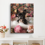 French Bulldog Art | Frenchie in Bathtub Bathroom Canvas Print<br><div class="desc">French Bulldog art featuring a playful French Bulldog enjoying a relaxing bath full of bubbles and beautiful flowers. This charming artwork adds a touch of warmth and personality to your space,  making it feel more inviting and joyful.</div>