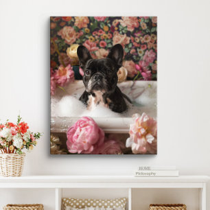 French Bulldog Art   Frenchie in Bathtub Bathroom Canvas Print