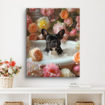 French Bulldog Art | Frenchie in Bathtub Bathroom Canvas Print<br><div class="desc">French Bulldog art featuring a playful French Bulldog enjoying a relaxing bath full of bubbles and beautiful flowers. This charming artwork adds a touch of warmth and personality to your space,  making it feel more inviting and joyful.</div>