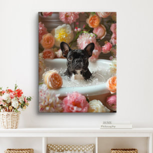 French Bulldog Art   Frenchie in Bathtub Bathroom Canvas Print