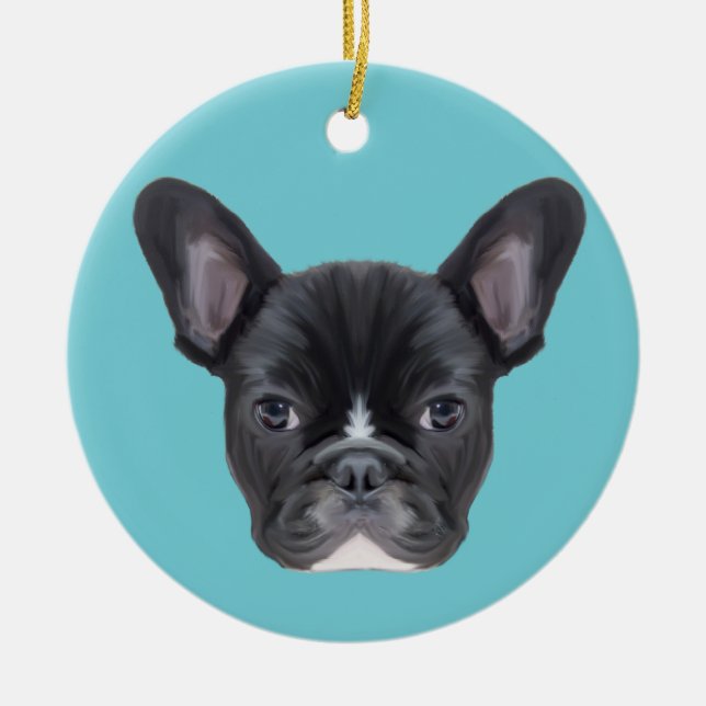 French Bulldog Art Portrait Ceramic Ornament (Front)