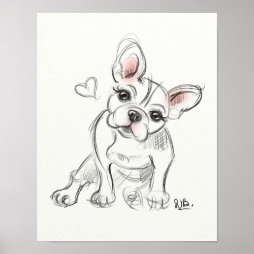French bulldog Art print  quick sketch
