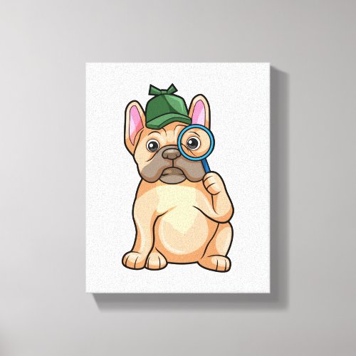 French bulldog as Detective with Magnifying glass Canvas Print