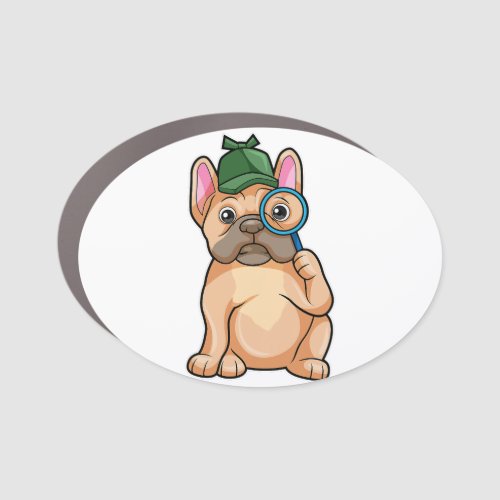 French Bulldog As Detective With Magnifying Glass Car Magnet