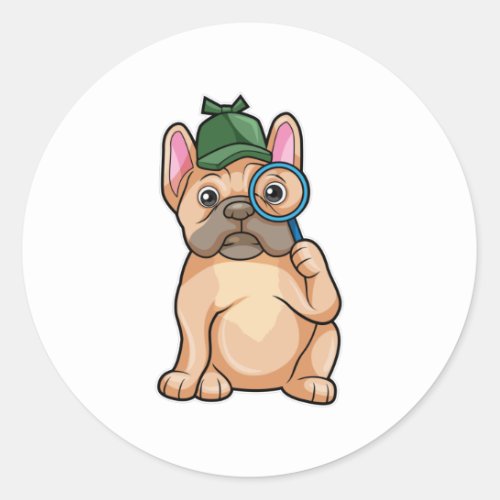 French bulldog as Detective with Magnifying glass Classic Round Sticker
