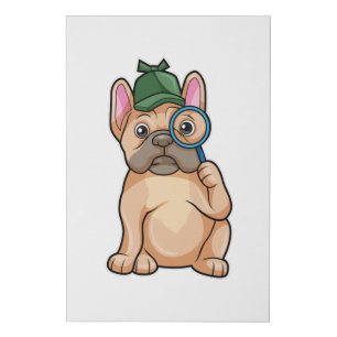 French bulldog as Detective with Magnifying glass Faux Canvas Print