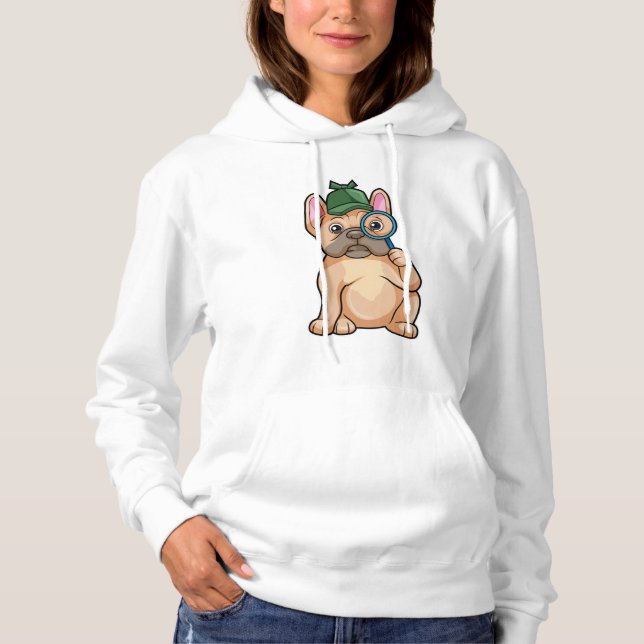 French bulldog as Detective with Magnifying glass Hoodie (Front)