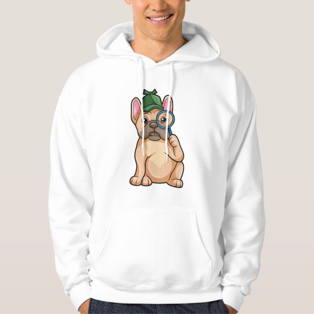 French bulldog as Detective with Magnifying glass Hoodie (Front)