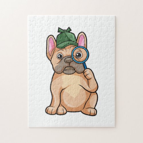 French bulldog as Detective with Magnifying glass Jigsaw Puzzle