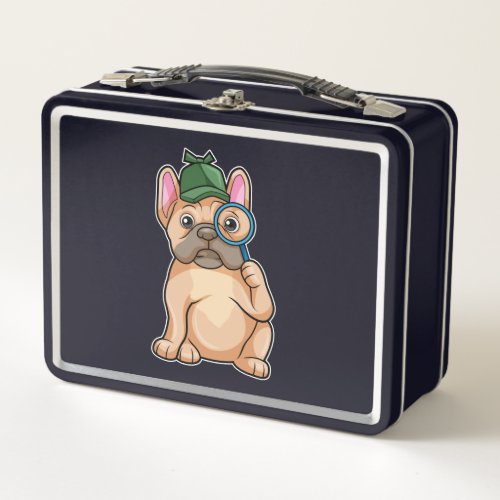French bulldog as Detective with Magnifying glass Metal Lunch Box