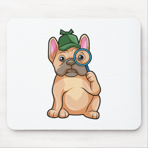 French Bulldog As Detective With Magnifying Glass Mouse Pad